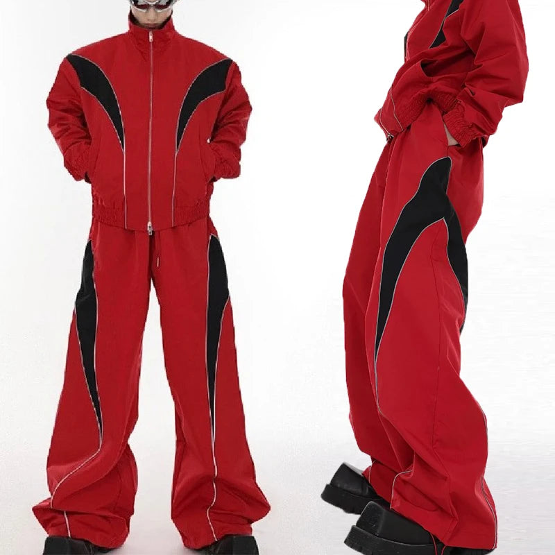 Wholesale Oversized Track Suit Nylon Loose Sweat Pant Sweatsuits Jogging Set Reflective Windbreaker Jacket Tracksuit for Men