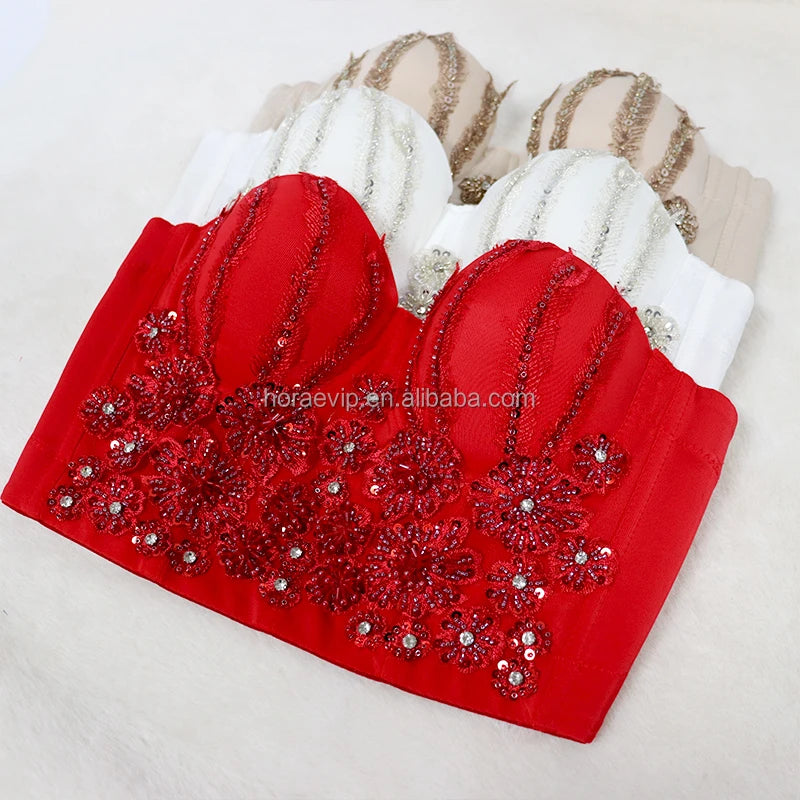 A008 Flowers Factory Spot Bubble Tights Bustier Camisole Tank Top Women Corset Crystal Bustier