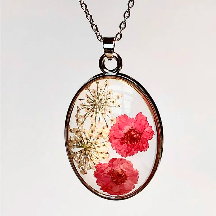 Custom Locket Resin Necklace Jewelry Real Rose Stainless Steel Necklace With Dry Flowers
