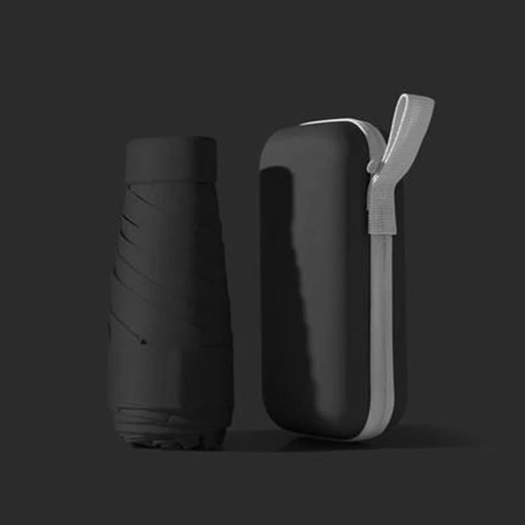 Wholesale 6-Fold Mini Capsule Manual Open Black UV Coating Umbrella Windproof and Waterproof Flat Design with Portable Case MegaBDM