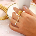 Guarantee Dreamshow  Rectangle Shell Band Thin Ring Gold Plated Stainless Steel Rings Women Trendy Shell Jewelry Mother of Pearl