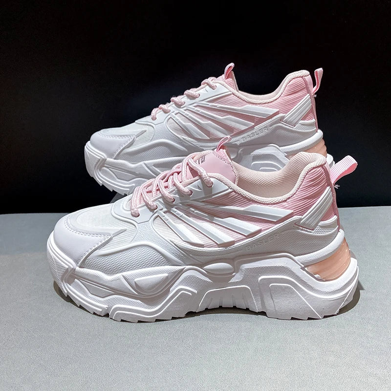 Custom Spring Autumn Ladies Casual Shoes Fashion Breathable Lace-up Women Sneakers Chunky White Skateboard Shoes Girls