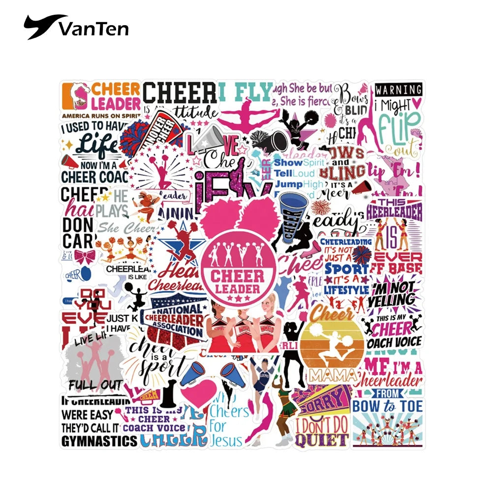 50PCS PACK Scrapbooking Journaling Laptop Phone Case Water Bottle Home Cheerleading Stickers Cheer Mom Decals Cheer Accessories