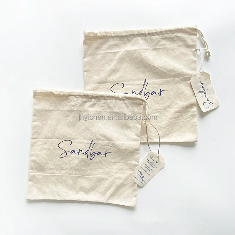 Custom Logo White Canvas Drawstring Pajamas Pouches Cotton Bag for Socks Storage Bag
