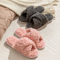 MIO Open Toe Cozy Winter Warm Home Soft Bottom Women Fluffy Sherpa Plush Indoor Slippers Fur Lining  Wool-liked House Slippers