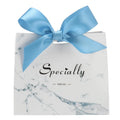 2023 Hot Sale Cute Custom Recycle White Marble Boutique Gift Shopping Marble Print Paper Bags With Blue Bow Tie