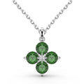 Fine Lucky Jewelry 925 Sterling Silver Round Green Crystal Four Leaf Clover Pendant Necklace