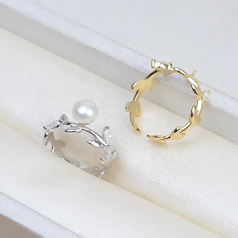R639 6-7mm Natural Freshwater Pearl Ring Accessory 925 Sterling Silver Adjustable Size Engagement Jewelry Ring for Women