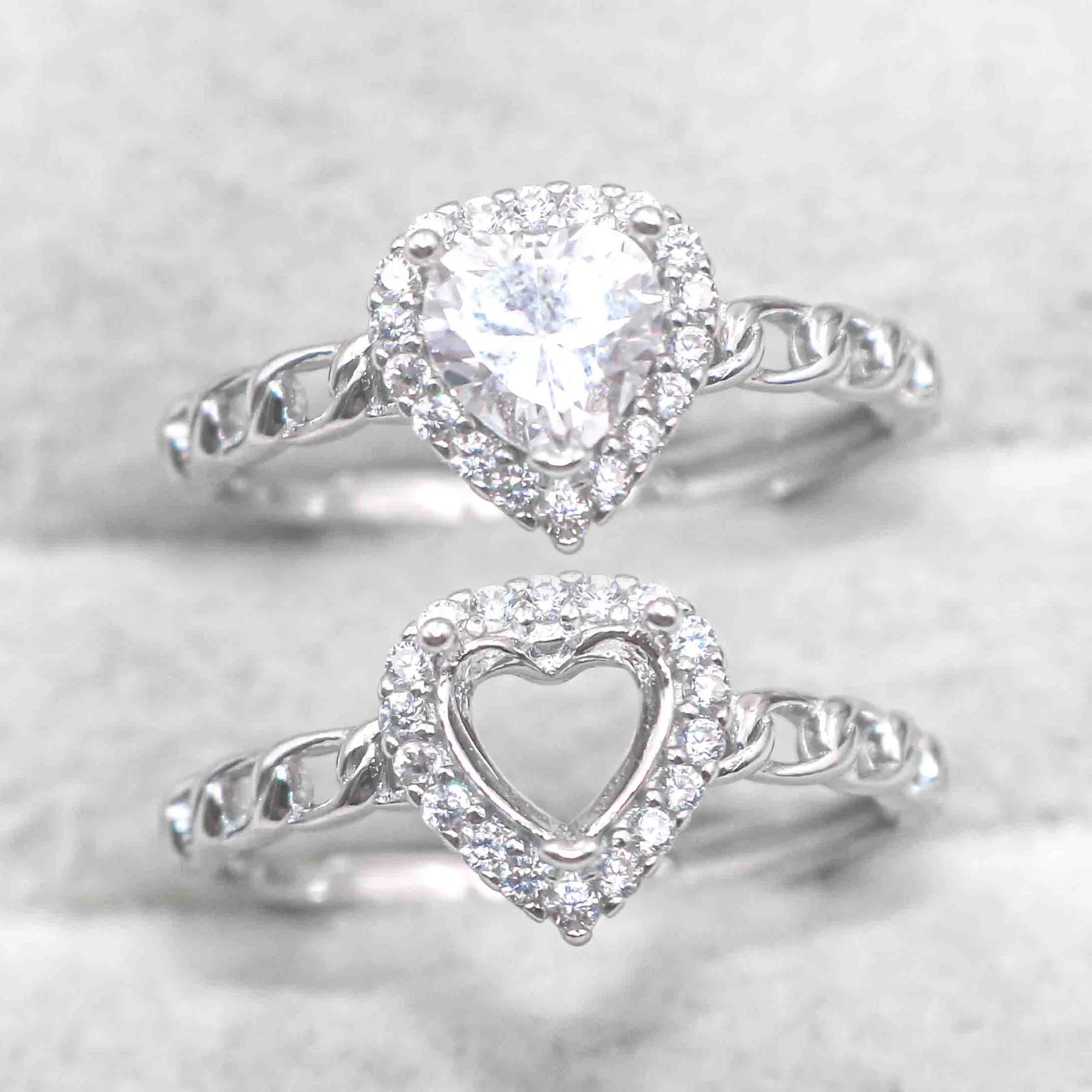 Semi Mount 6*6mm Sterling Silver Ring Heart Shape Empty Frame Blank Support Claw Setting S925 Base Without Center for DIY Inlay
