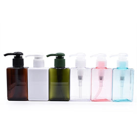 Cosmetic Plastic Body Lotion Packaging Square Lotion Container Plastic Shampoo Bottle Shower Gel Bottle with Pump