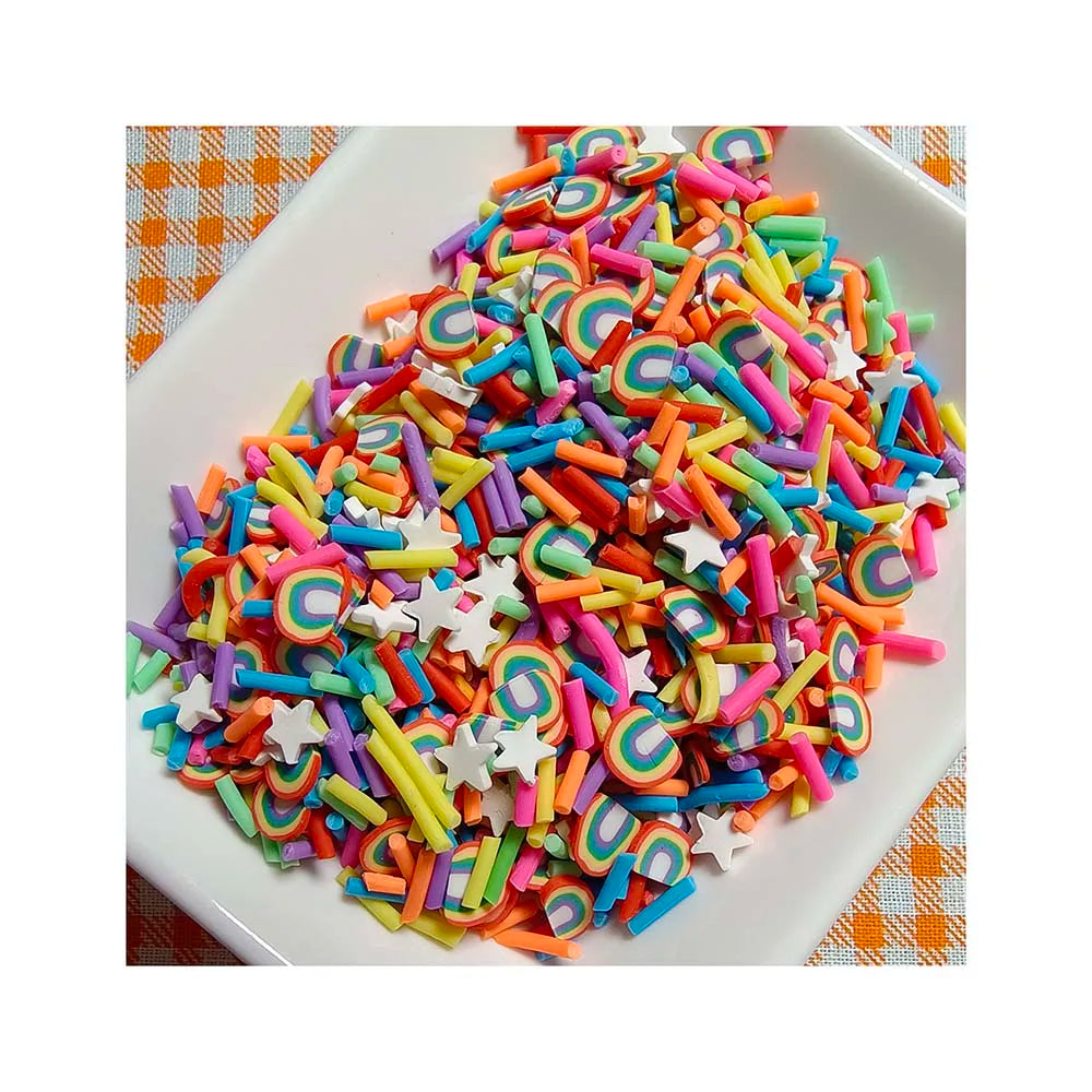 Colorful Candy Star Long Cut Clay Figures Mixed Sprinkles Soft Pottery Slices for DIY Crafts Accessories