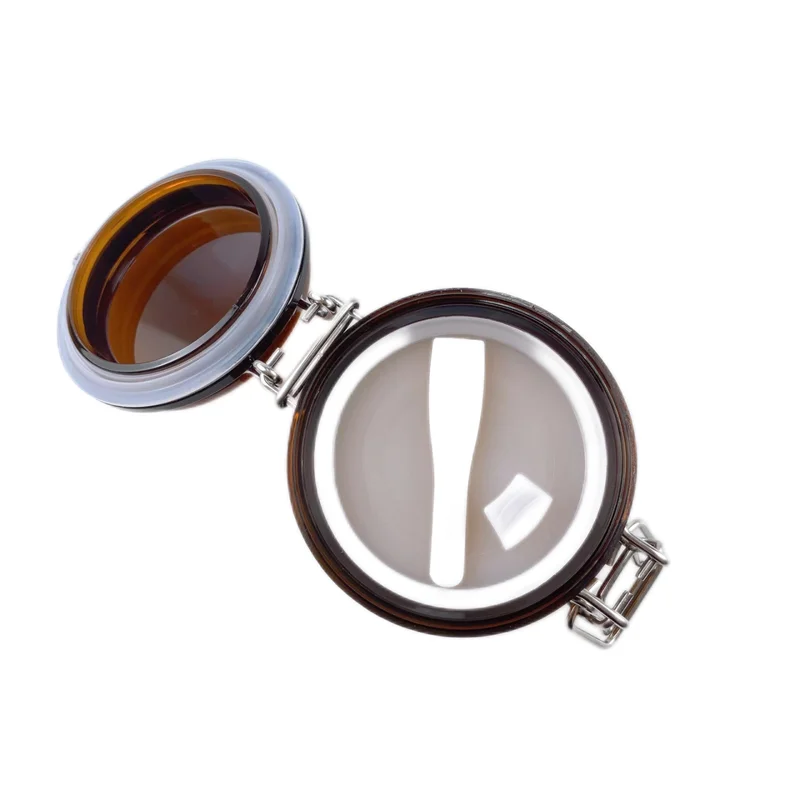 Yolio 200 ml Semi Transparent Brown PET Plastic Non-Spill Screw Cap Bottle with White Hand Pad Facial Mask Stick