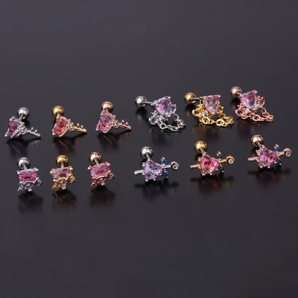 Women Girls Fashion Jewelry Cz Stone Ear Piercing Helix Cartilage Skull Pearl Heart Cubic Zirconia Stud Earring