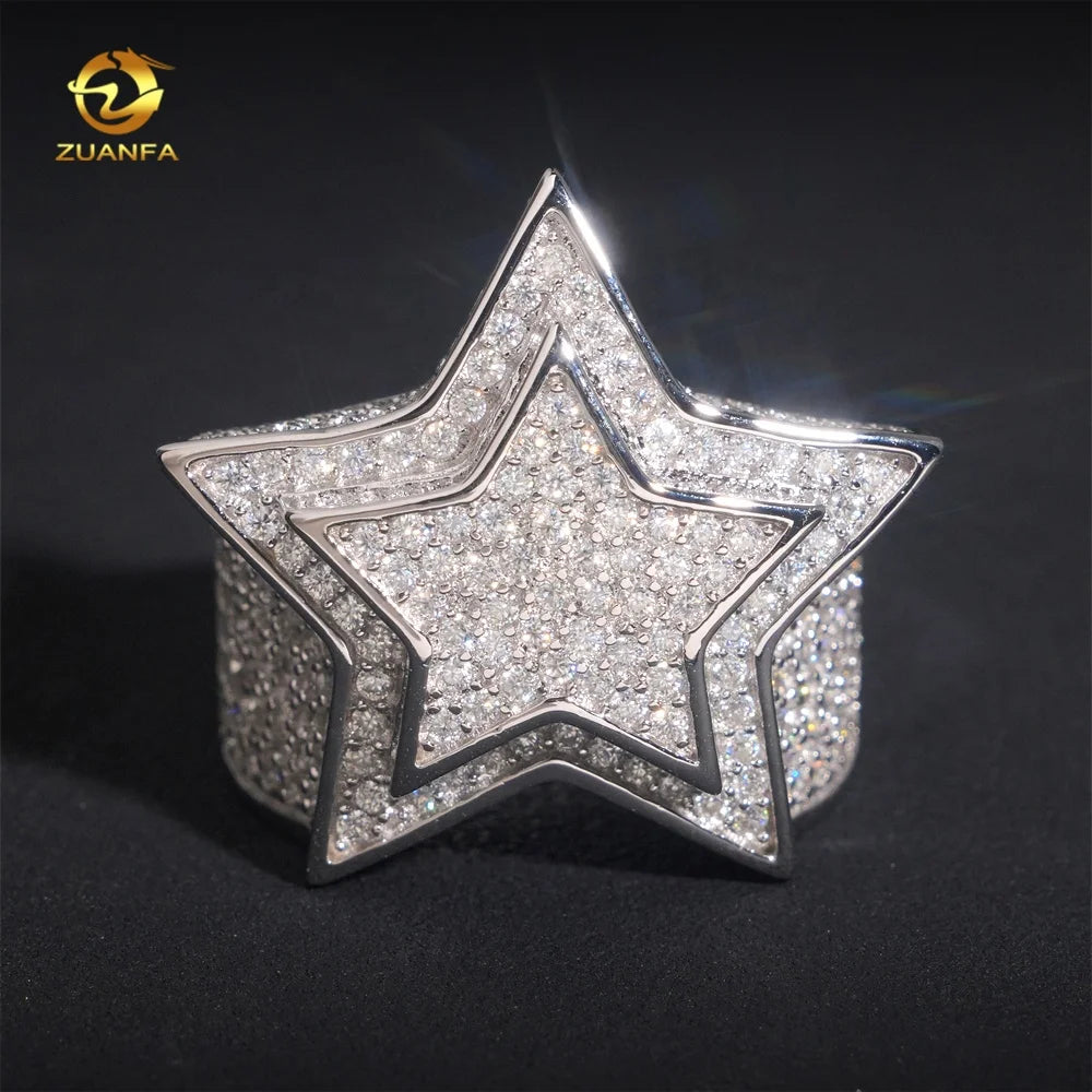 Fine Jewelry Vvs Moissanite Rings 925 Sterling Silver Men Lab Diamond Hip Hop Iced Out Jewelry Ring