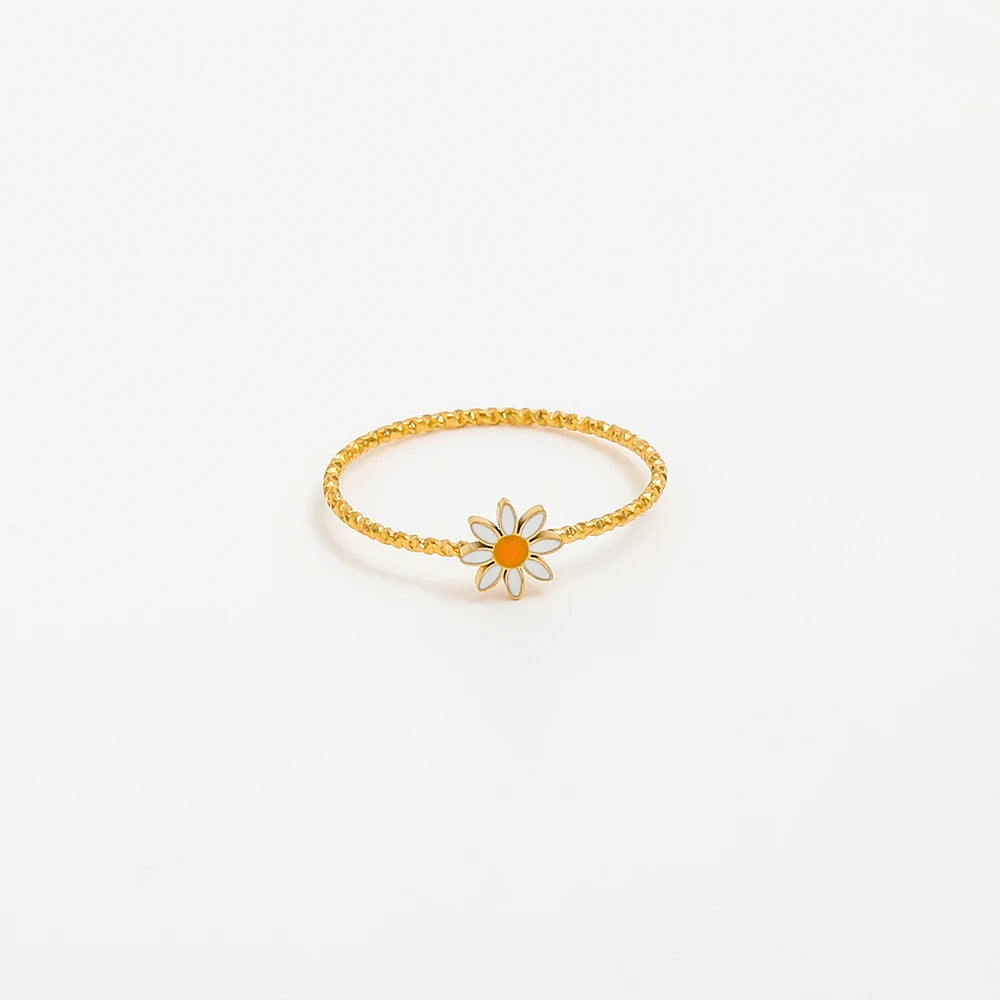 Joolim Jewelry Wholesale 18K Gold Plated Sunflower Enamel Non Tarnish Stainless Steel Lace Pattern Dainty Ring for Women