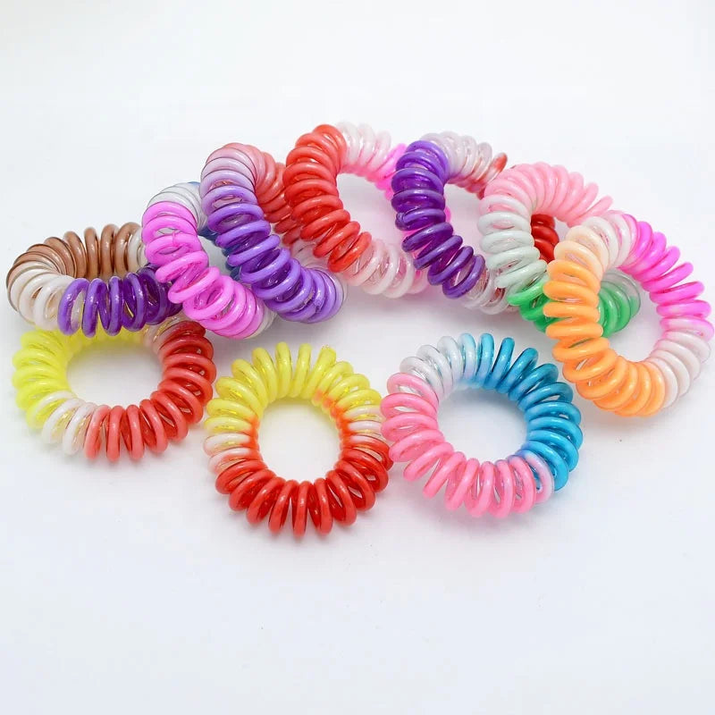 12 Kinds Bulk Small Large Thin Fat Black Rainbow Rubber Telephone Cord Bobbles Accessories Elastic Hair Band Spiraled Hair Ties
