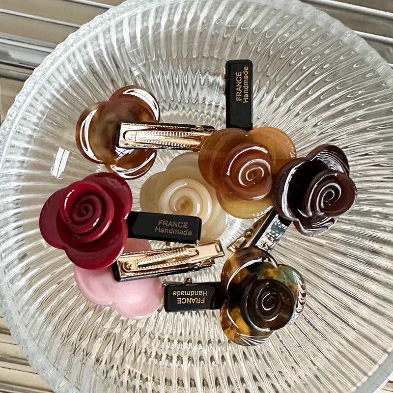 Korean Side Clip Ins Style Simple French Girl Hair Accessories with Acetic Acid Three-dimensional Flower Bangs Clip Hair Clips