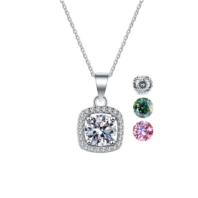 2023 New High Jewelry Custom Square 925 Sterling Silver 2ct Vvs Moissanite Pendant Charm Fashion Wedding Necklace Women Gifts