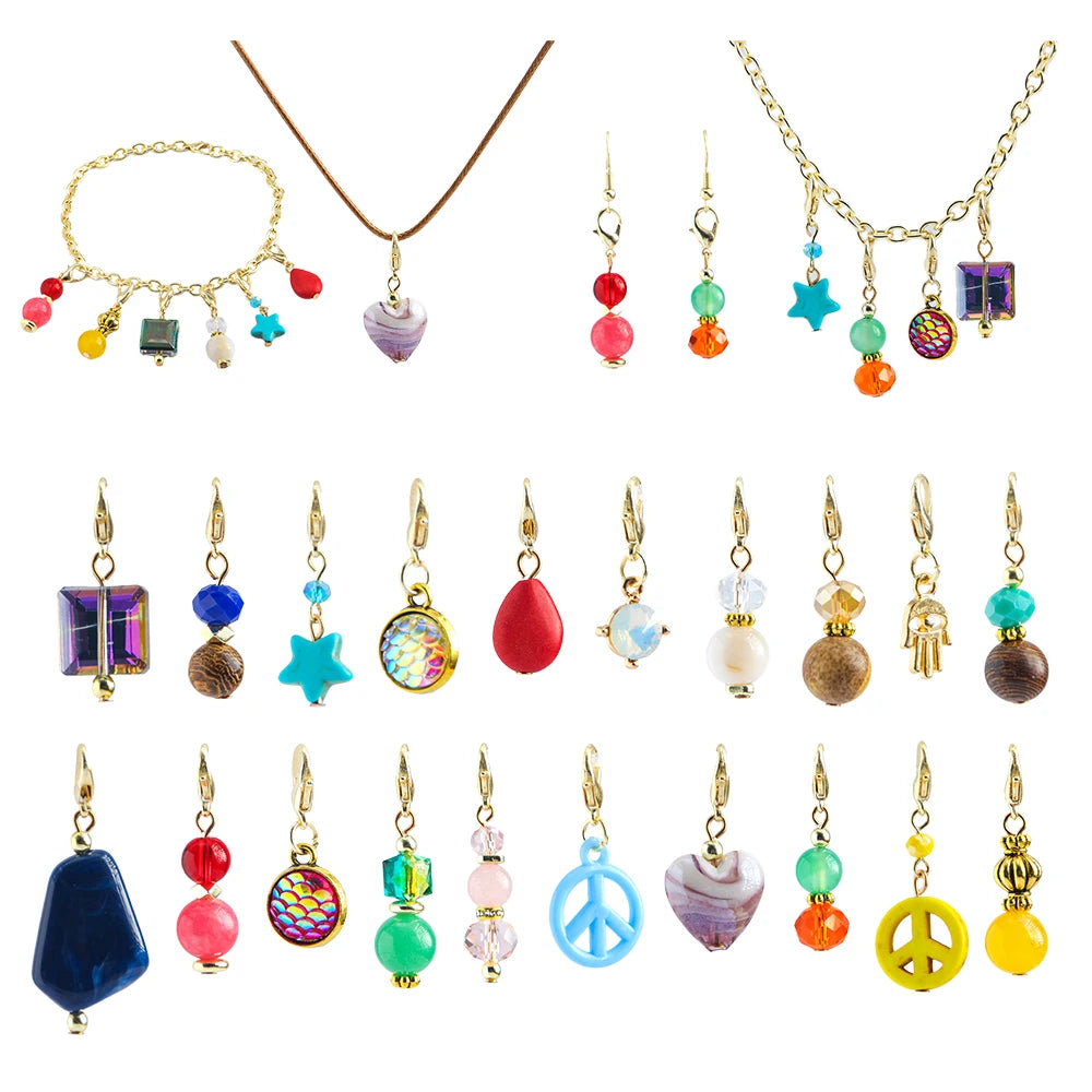 Valentine's Day DIY Creative Accessories 24 Natural Stone Glass Lobster Buckle Pendant Chain Necklace Bracelet Earrings Set