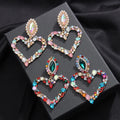Hot Sale Shinny Fashion Earring Trend New Big Gold Heart Women Multicolor Rhinestone Stud Earrings for Girls Jewelry Gift