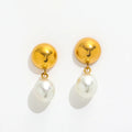 Fenny 18K PVD Plated Wholesale Tarnish Free Elegant Pearl Dangle Pendant Stainless Steel Hoop Earring for Women