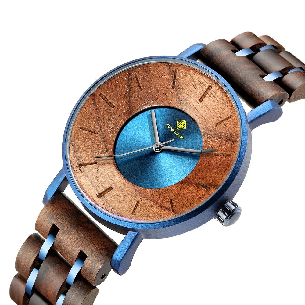 Wholesale Luxury Alloy Wood Watch Fashion Personality Japanese Movement Waterproof Wooden Quartz Watch for Men