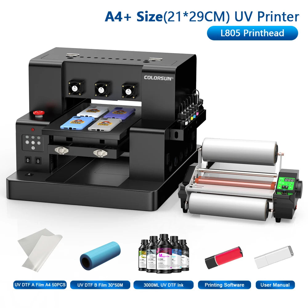 European Warehouse A4 UV Printer With L805 Printhead Sticker Printer Complete Set With Laminator Bottle Holder for Custom Crafts