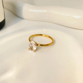 Fashion Jewelry Goose Egg Shaped Zircon Ring Stainless Steel Electroplated 18k Gold Fine Ring