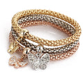 3 Colors Crystal Rhinestone Owl Charm Popcorn Chain Bracelet Elastic Butterfly Corn Chain Bracelet Crystal Bracelets Bangles