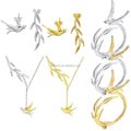 Lotus Fun 925 Sterling Silver 18K Gold Plated Swallow Willow  Irregular Asymmetric Rings Earrings Necklace Jewelry Set for Women