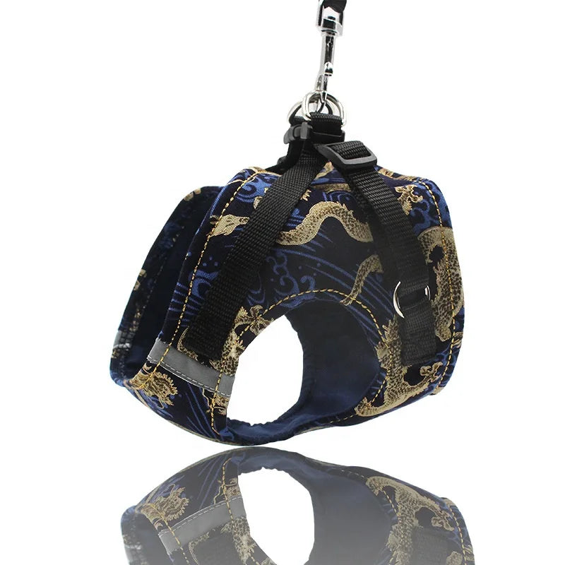 Newest Eco-Friendly Solid Cotton Dog Harness and Leash Set with Ribbons Luxury Design