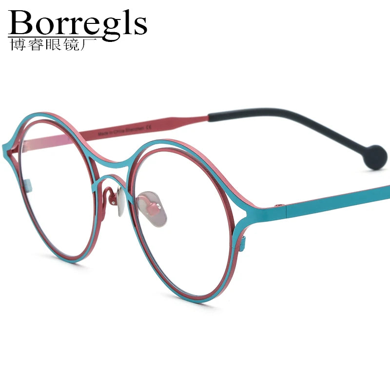 Borregls Colorful Titanium Glasses Frame Men 2025 New Brand Designer Round Eyeglasses Women High Quality Optical Eyewear 185766