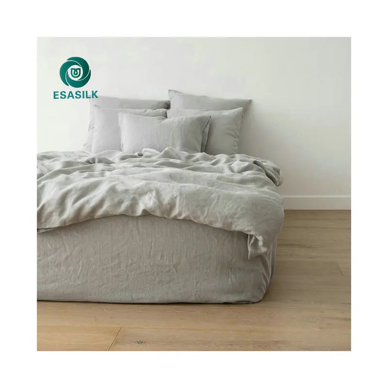 French Linen Duvet Cover Fitted Sheet King Bed Set Breathable Flax Linen Custom Label Stone Washed French Flax Linen Bedding