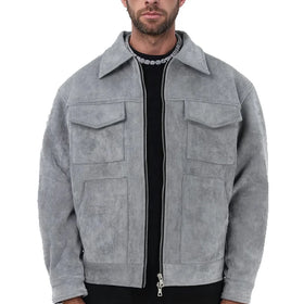 Suede Padded Jacket Men Women High Street Instagram Style Thickened Zip-Up Coat with Large Pockets Unisex Trendy Outerwear