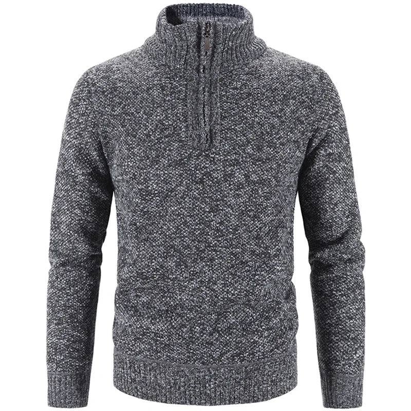 Autumn Winter Men's Solid Color Long Sleeve Turtleneck Zipper Male Pullover Sweatshirt Breathable Outerwear Knitted Sweater