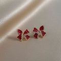 Kolczyki Christmas Red Zircon Crystal Bow Stud Earrings Bowknot Aetes Rojos  NEW YEAR JEWELRY Christmas Crystal Bow Earring