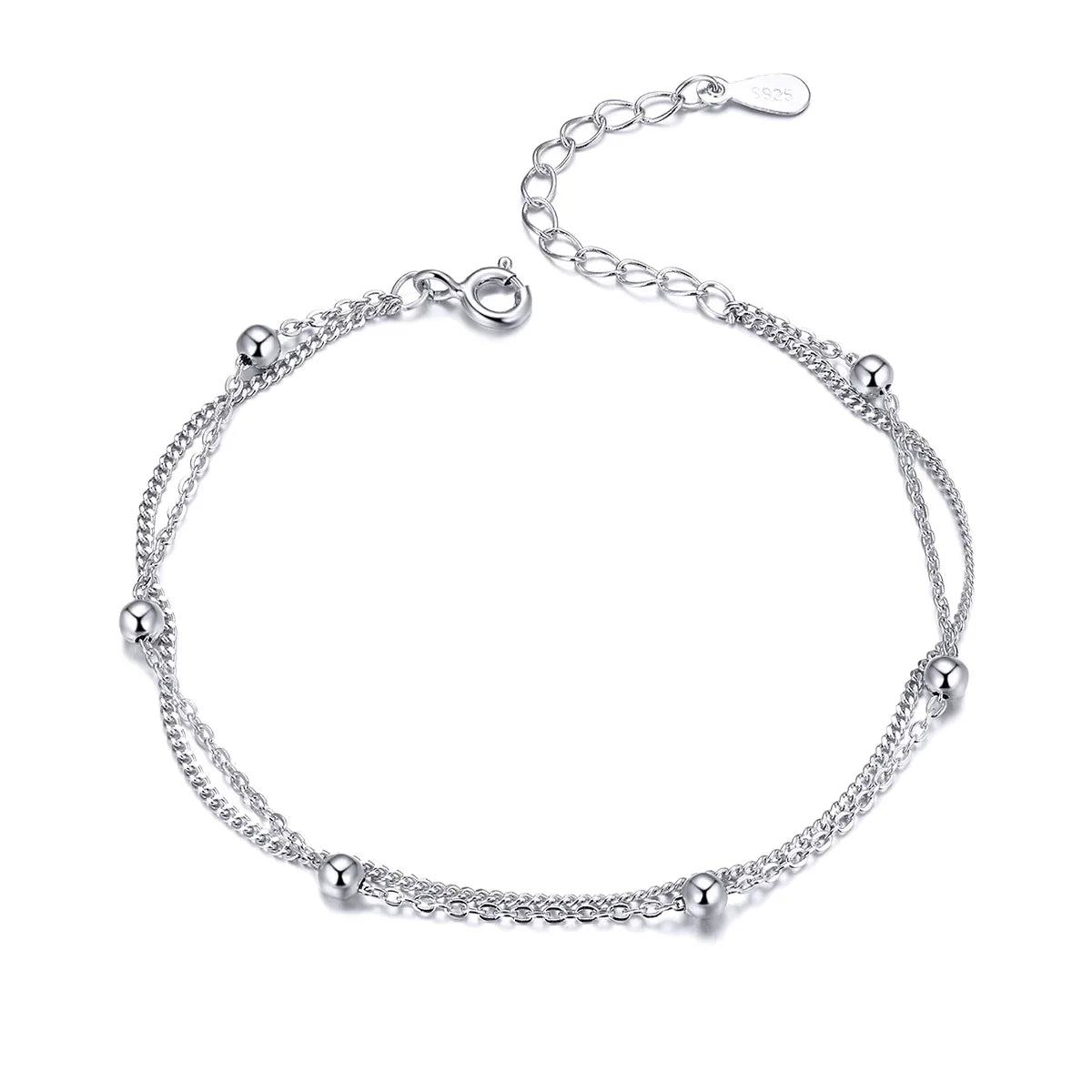 925 Sterling Silver Minimalist Charm Bracelet for Girls Fine Simple Chain with Little Beads Adjustable & Hypoallergenic