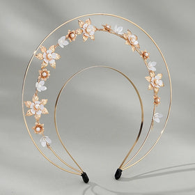 Mary Halo Crown Headpiece Gold Flowers Pearls Goddess Headband Festival Flower Handmade Leaves Hair Accessories for Wo
