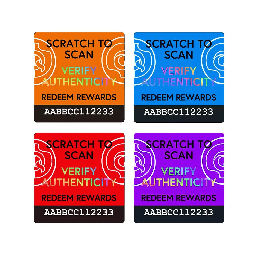 Custom Logo QR Code Barcode Label Scratch Glitter Holographic Stickers Scratch Coating Laser Hologram Labels for Packaging