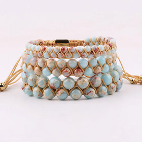 Hot Selling Snake Skin Jasper Stone Double Layer Braided Handmade Bracelet Adjustable With Custom Logo for Women JBS12572