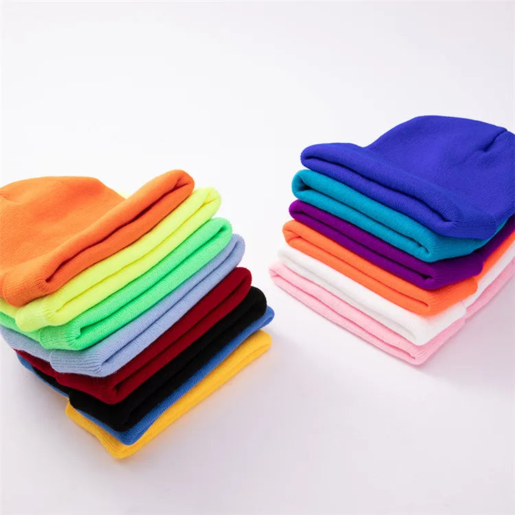 Custom Acrylic Fashion Winter Solid Color Beanies With Custom Embroidery logo Beanies