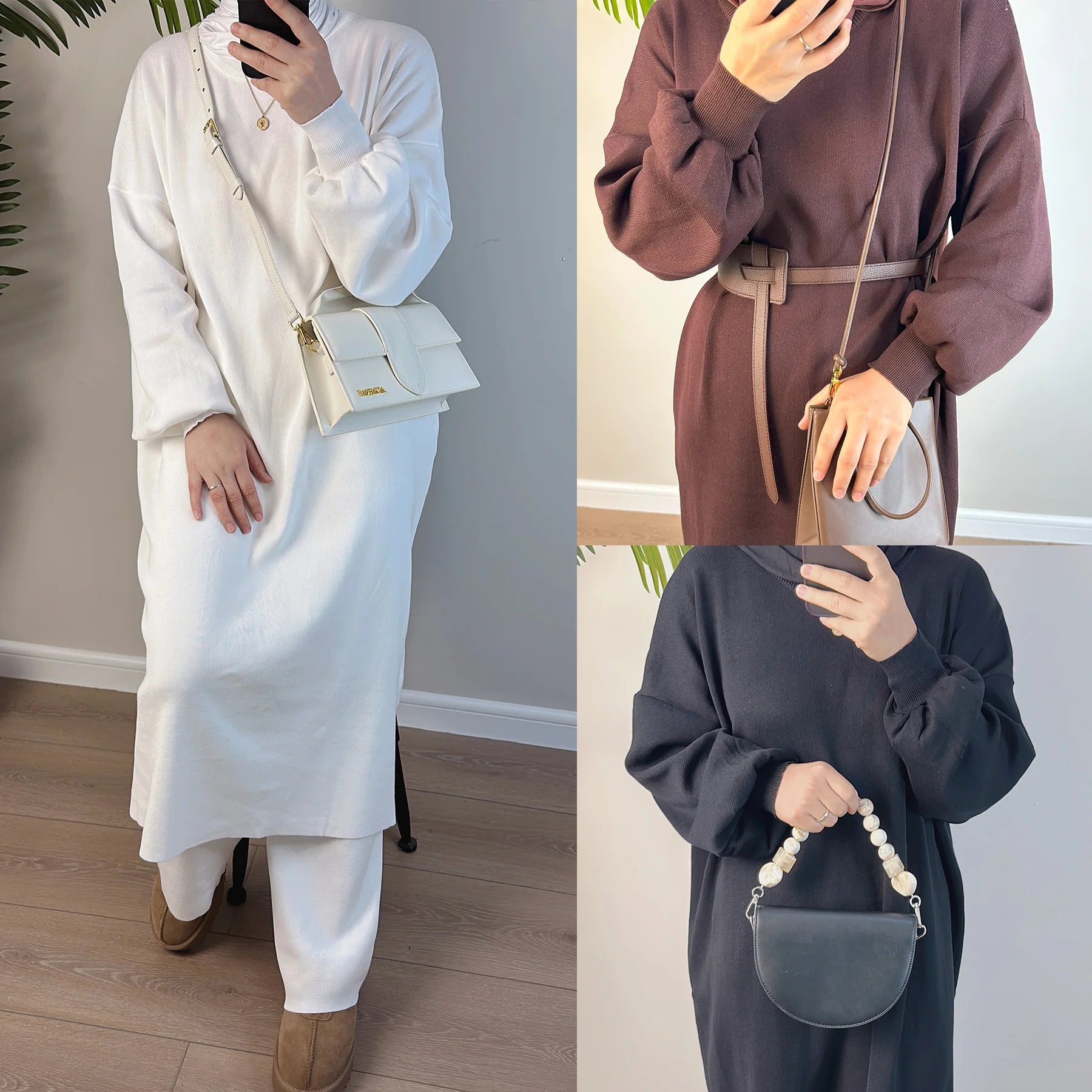 Wholesale Islamic Clothing Winter Abaya Knit Fabric Top and Pants 2 Piece Abaya Set Women Abaya Traditional Muslim Clothing