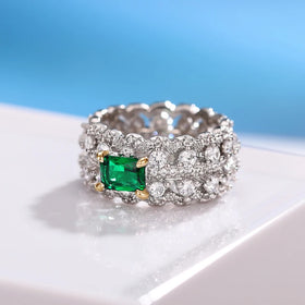 CAOSHI 6 7 8 9 10 Imitated Rhodium Plated Ring Luxury Inlaid Rectangle Green Cubic Zircon Bands Women Finger Rings