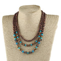 Fashion Boho Jewelry 3 Layer Black Red Navajo Pearl Turquoise Natural Stone Gold Zinc Alloy Spacer Necklace  Pendant Necklaces