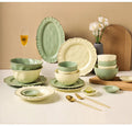 High Quantity Nordic Luxury Green Healithy Food Ceramic Porcelain Tableware Dinnerware Set with Gold Rim