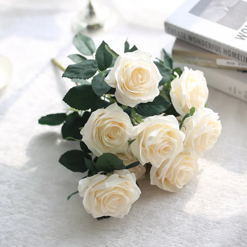 C-R010 Wholesale Artificial Flowers Rose Bouquet 10 Heads Silk Rose bunch Flowers in Bulk for Wedding Home Decor