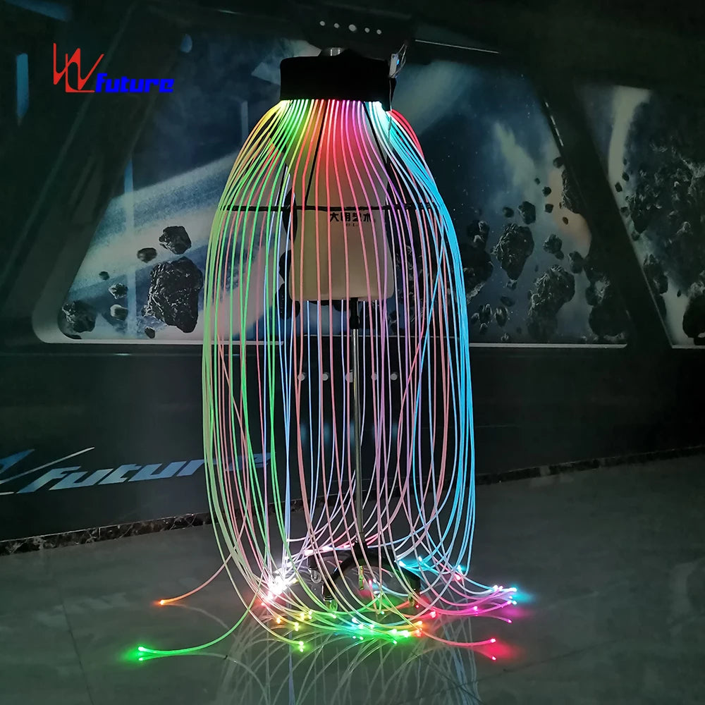 Luminous Fiber Spinning Jellyfish Props for Ballroom Dance Light Guide Strip Performance Wear