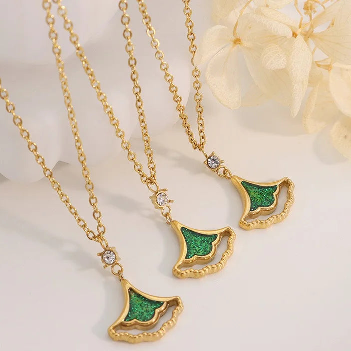 Ins Style Cz Ginkgo Biloba Earrings Necklace Set Fashion Sparkly Stainless Steel Zircon Leaves Stud Earrings Necklace Set