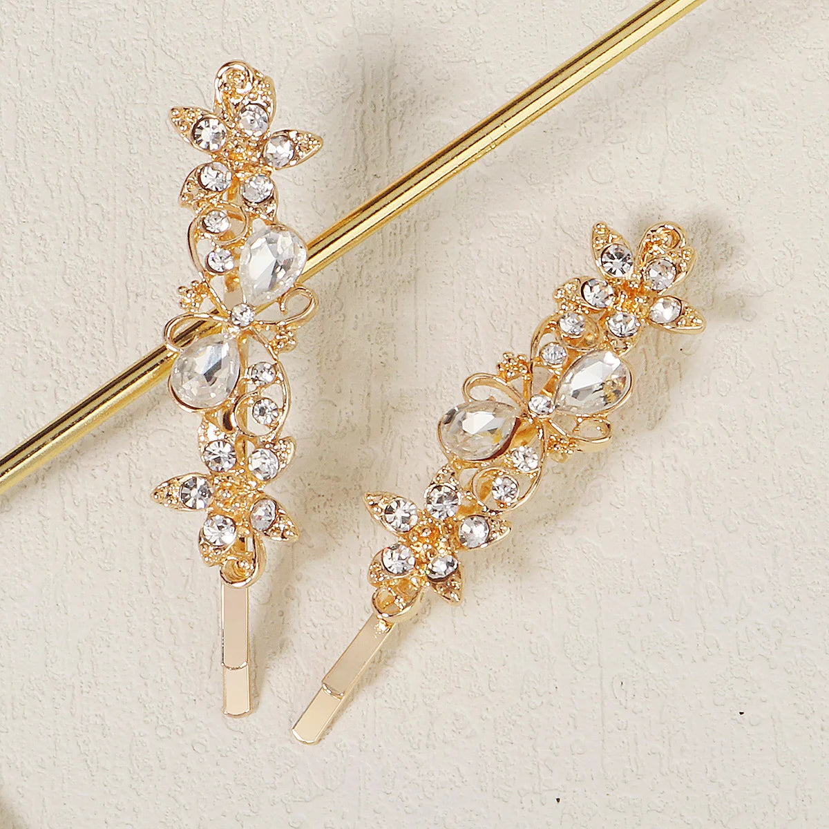 Miallo 2Pcs/set Metal Flower Bobby Pins Sparkling Rhinestone Hair Clips Barrettes Wedding Hair Accessories