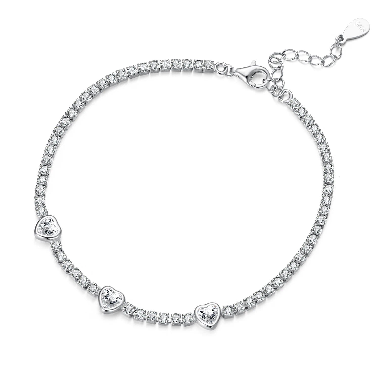 925 Sterling Silver Elegant Heart Bracelets for Women AAAAA Zircon CZ Adjustable Chain Tennis Bracelet Jewelry Gifts BSB208